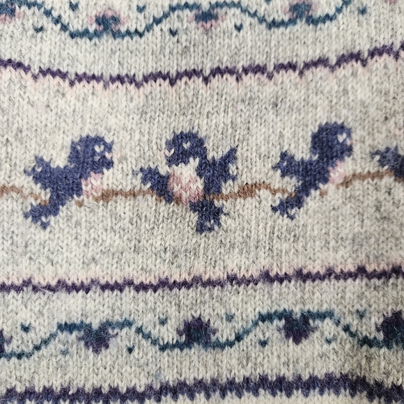 Vintage 90s Woolrich Sweater Vest Large Spring Fair Isle Birds Cabin Trees - Picture 3 of 7